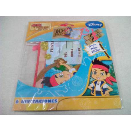 TARJETA INVITACION FIESTA V JAKE Y LOS PIRATAS PERGAMINOS 6UDS